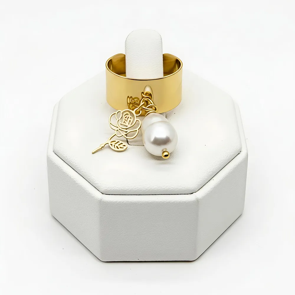 Δαχτυλίδι Ατσάλι Επιχρυσωμένο με Τριαντάφυλλο και Μαργαριτάρι